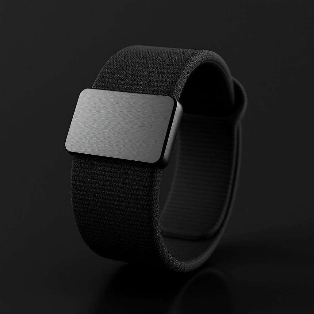 PulseBand front view — woven fabric strap with brushed matte sensor panel